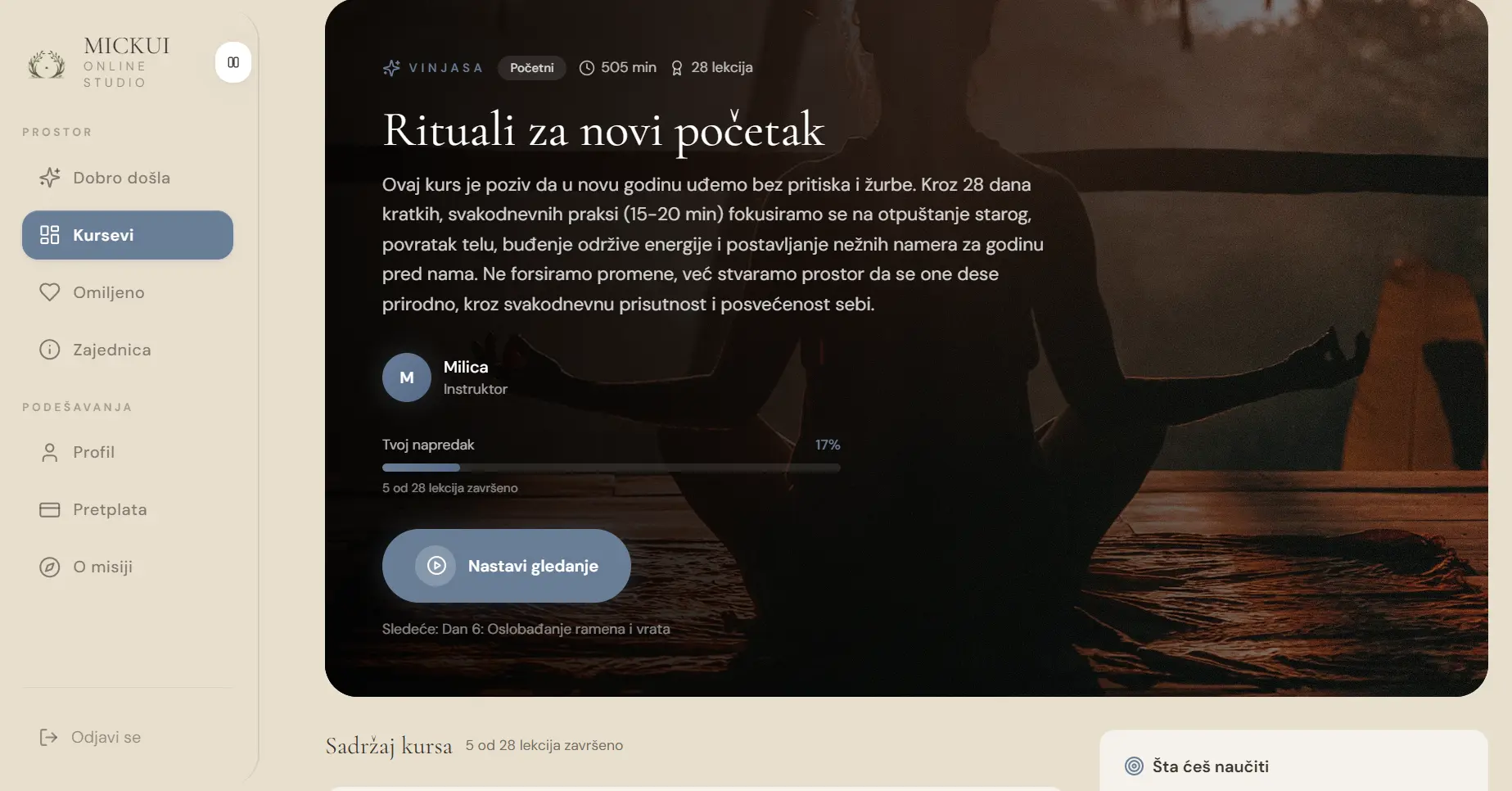 Kurs Rituali za Novi Početak otvoren u Mickui Studiju